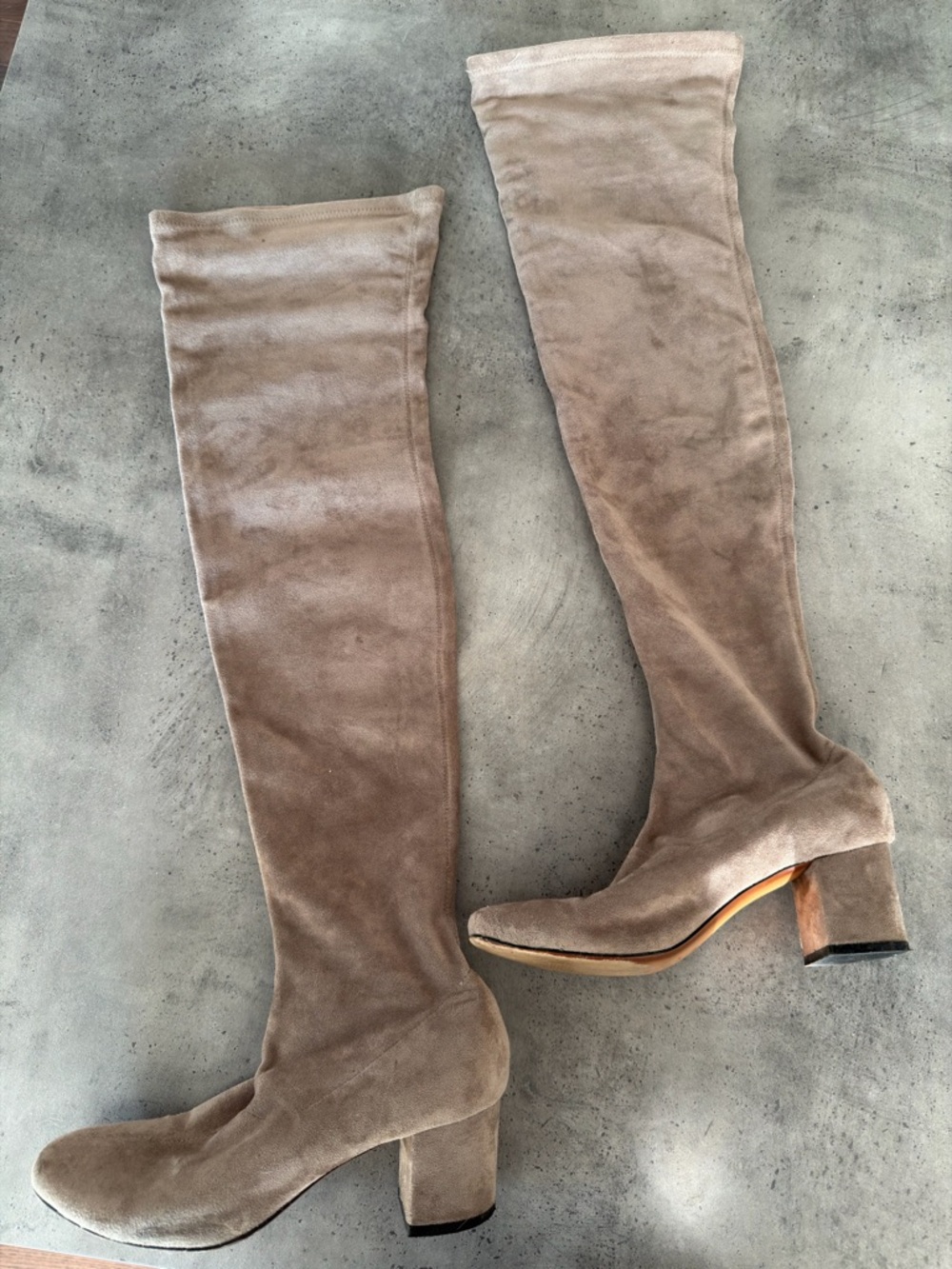 Silent D Taupe Over-the-Knee Suede Block Heel Women's Boots
